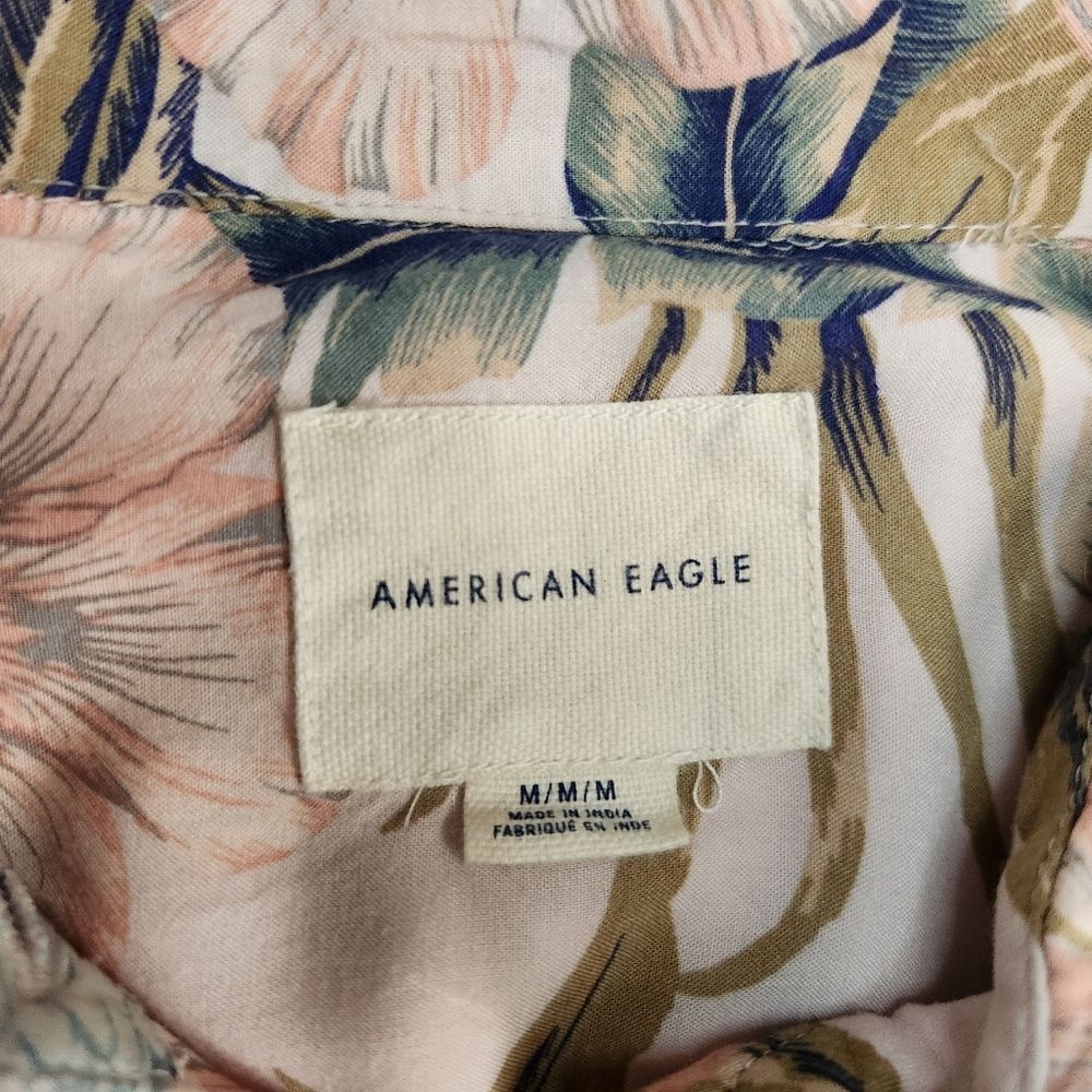 American Eagle Women's Floral Crop Tops Size M Button Down Oversized Fit Blouse - Picture 10 of 12